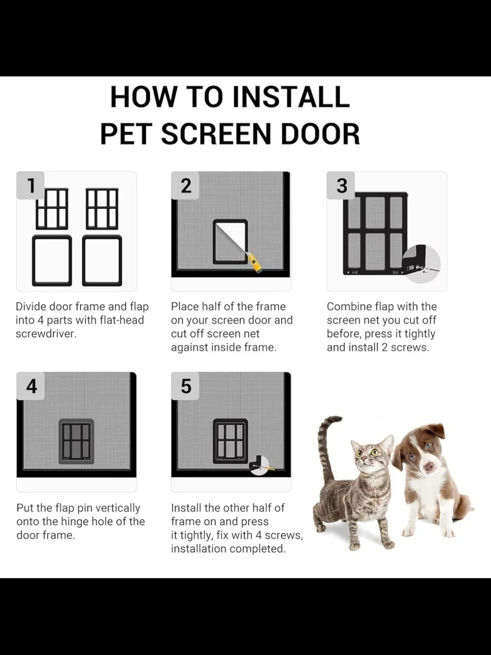 Magnetic Closure Screen Pet Door - Black
